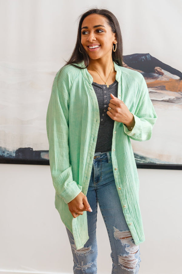 Corey Button Up Top In Vintage Green - Happily Ever Atchison Shop Co.