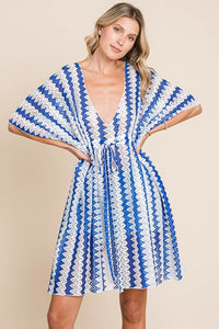 Cotton Bleu by Nu Lab Tied Striped Plunge Half Sleeve Cover-Up - Happily Ever Atchison Shop Co.