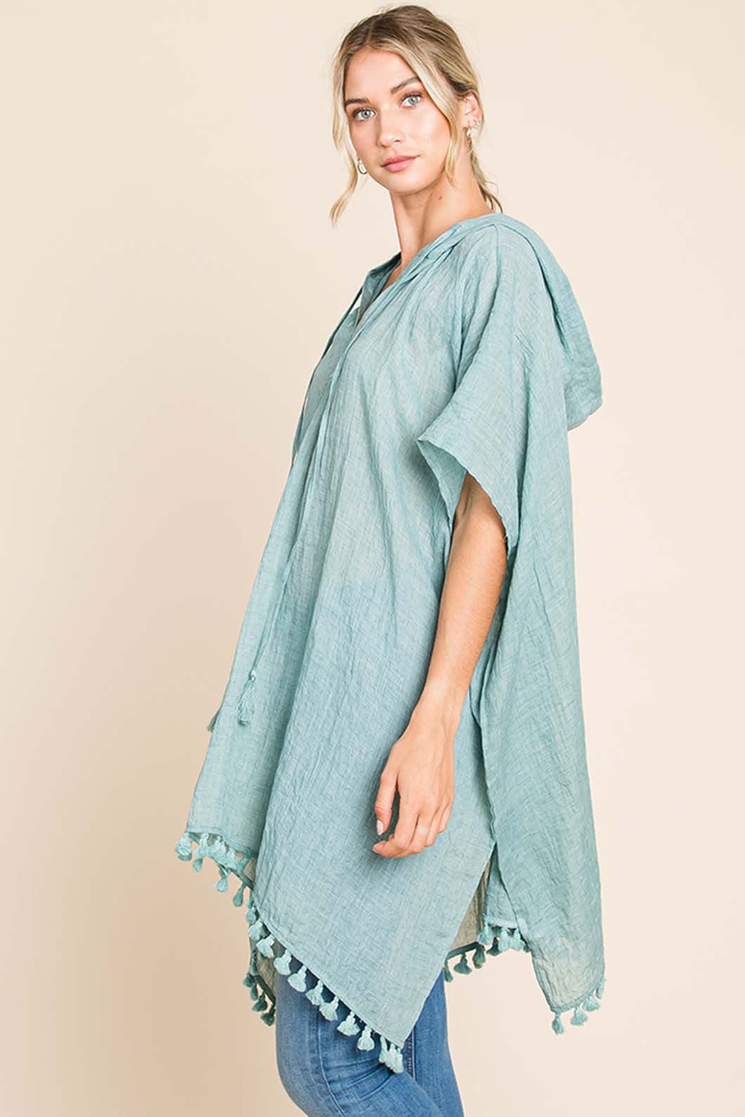 Cotton Bleu by Nu Label Tassel Hem Hooded Cover Up - Happily Ever Atchison Shop Co.