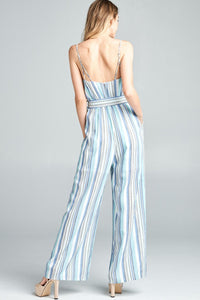 Cotton Bleu by Nu Label Tie Front Striped Sleeveless Jumpsuit - Happily Ever Atchison Shop Co.