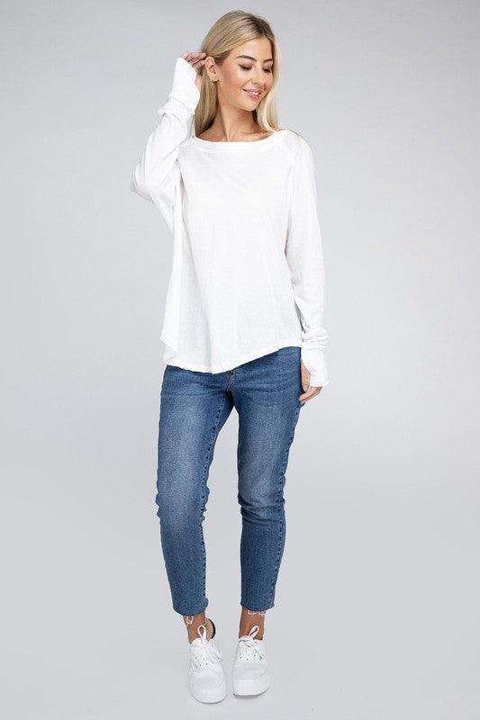 Cotton Raglan Sleeve Thumbhole Top - Happily Ever Atchison Shop Co.