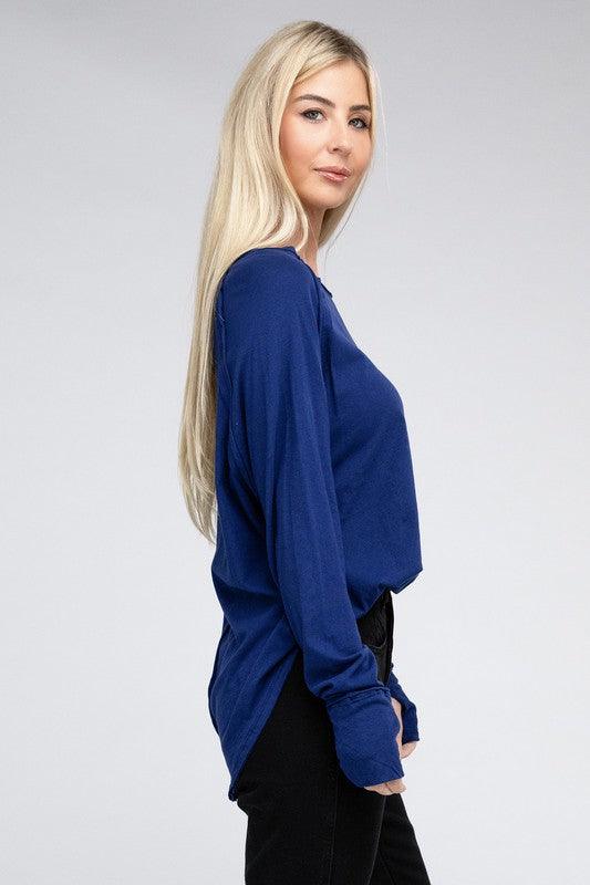 Cotton Raglan Sleeve Thumbhole Top - Happily Ever Atchison Shop Co.