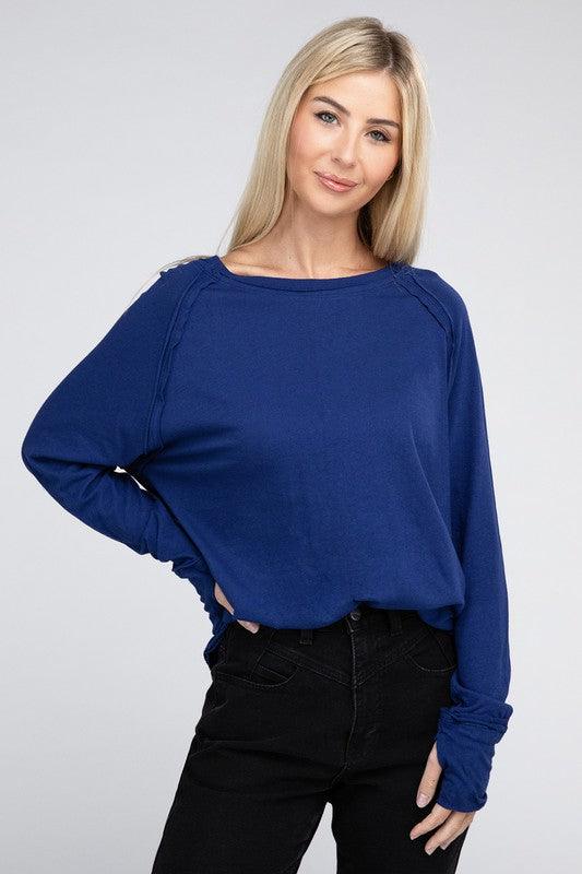 Cotton Raglan Sleeve Thumbhole Top - Happily Ever Atchison Shop Co.