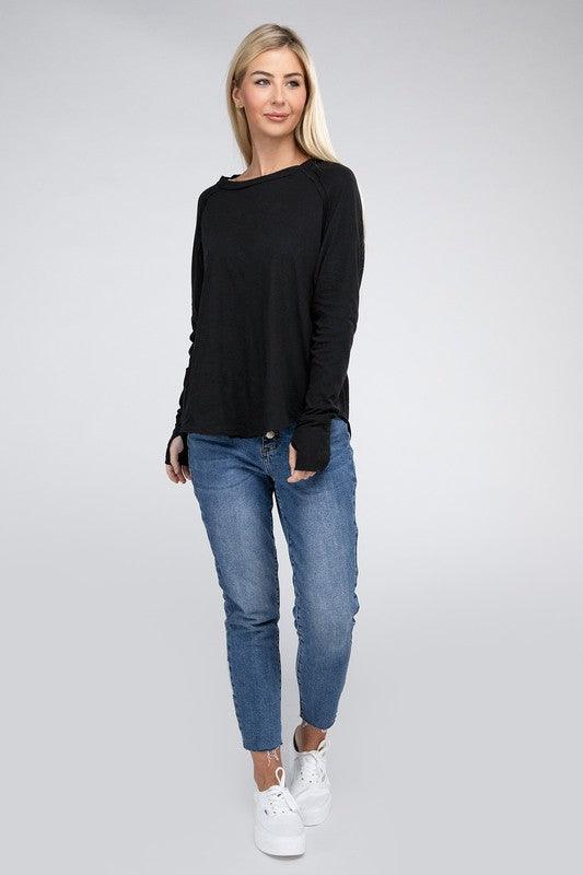 Cotton Raglan Sleeve Thumbhole Top - Happily Ever Atchison Shop Co.