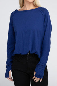 Cotton Raglan Sleeve Thumbhole Top - Happily Ever Atchison Shop Co.