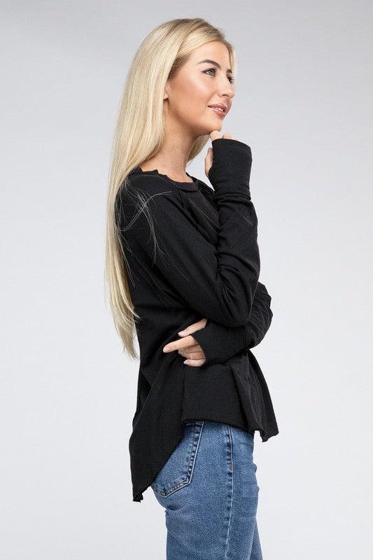 Cotton Raglan Sleeve Thumbhole Top - Happily Ever Atchison Shop Co.