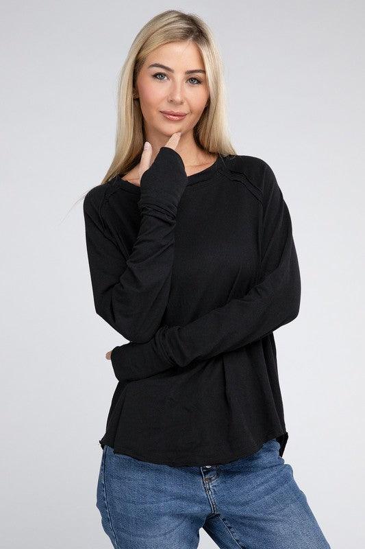 Cotton Raglan Sleeve Thumbhole Top - Happily Ever Atchison Shop Co.