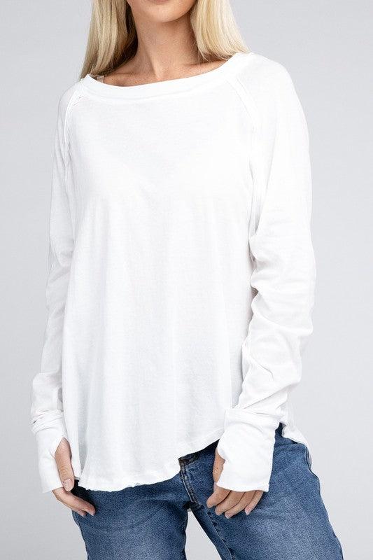 Cotton Raglan Sleeve Thumbhole Top - Happily Ever Atchison Shop Co.