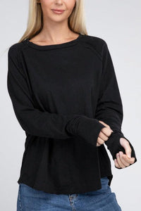 Cotton Raglan Sleeve Thumbhole Top - Happily Ever Atchison Shop Co.