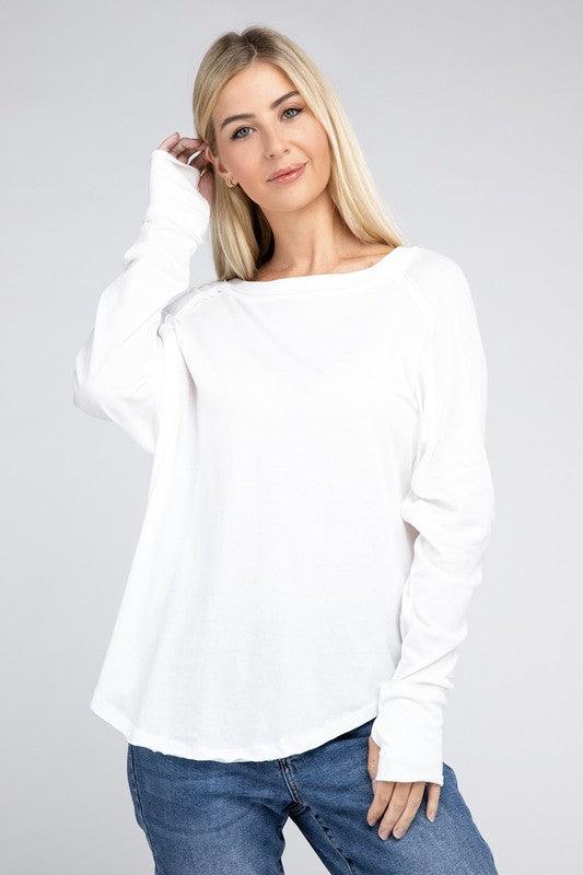 Cotton Raglan Sleeve Thumbhole Top - Happily Ever Atchison Shop Co.