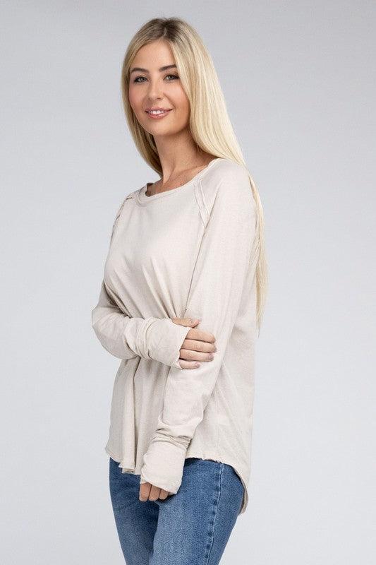 Cotton Raglan Sleeve Thumbhole Top - Happily Ever Atchison Shop Co.