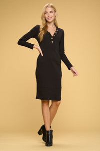 Cotton Rib Knit Midi Bodycon Dress with Buttons - Happily Ever Atchison Shop Co.