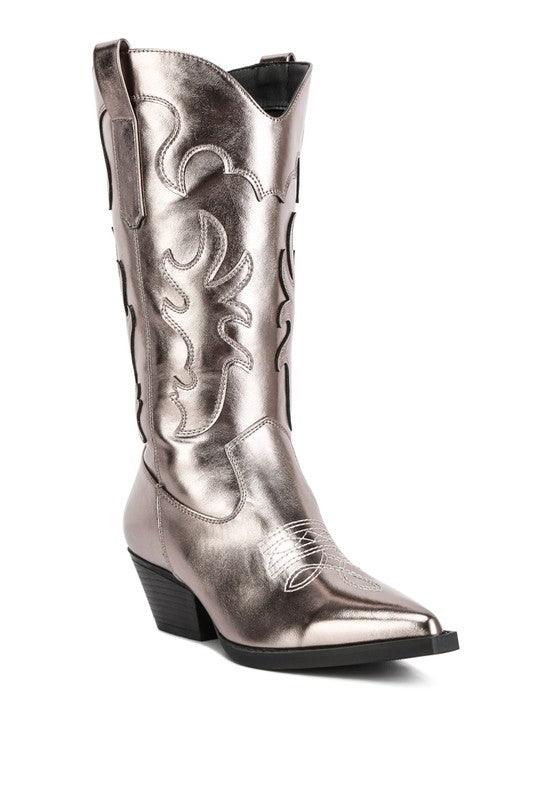 Cowby Metallic Faux Leather Cowboy Boots - Happily Ever Atchison Shop Co.