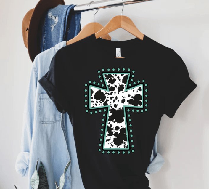 Cowhide Cross Graphic Tee - Happily Ever Atchison Shop Co.