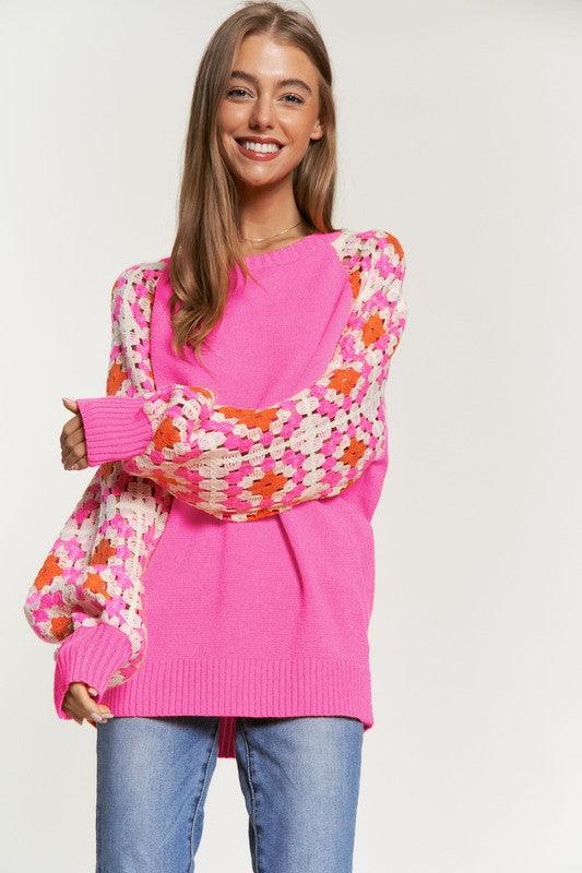 Crochet Detailed Long Sleeve Knit Sweater Top - Happily Ever Atchison Shop Co.