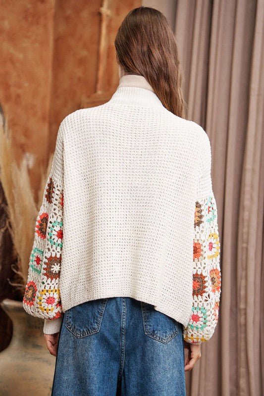 Crochet Floral Printed Long Sleeve Knit Cardigan - Happily Ever Atchison Shop Co.