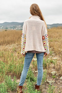 Crochet Floral Printed Long Sleeve Knit Cardigan - Happily Ever Atchison Shop Co.