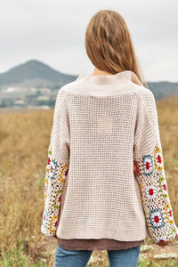 Crochet Floral Printed Long Sleeve Knit Cardigan - Happily Ever Atchison Shop Co.