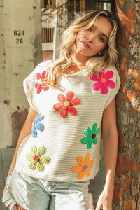 Crochet Flower Embroidery Knit Top - Happily Ever Atchison Shop Co.