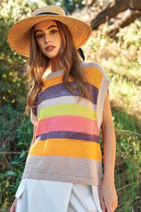 Crochet Multi Striped Pullover Knit Sweater Vest - Happily Ever Atchison Shop Co.