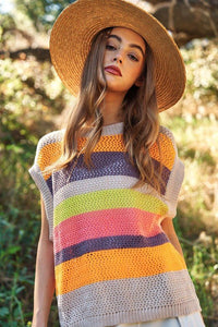 Crochet Multi Striped Pullover Knit Sweater Vest - Happily Ever Atchison Shop Co.