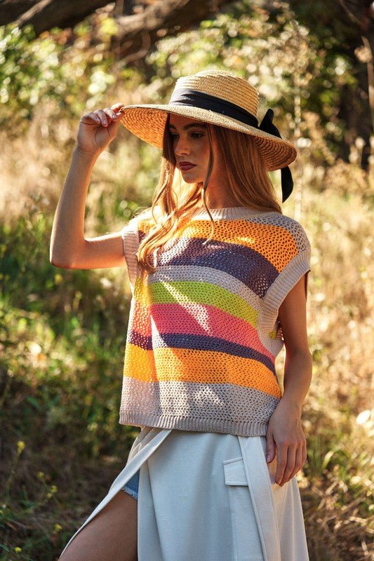 Crochet Multi Striped Pullover Knit Sweater Vest - Happily Ever Atchison Shop Co.