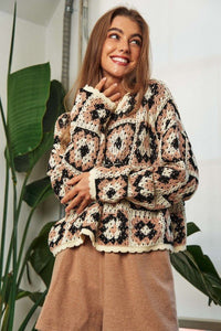 Crochet Patchwork Round Neck Pullover Sweater Top - Happily Ever Atchison Shop Co.