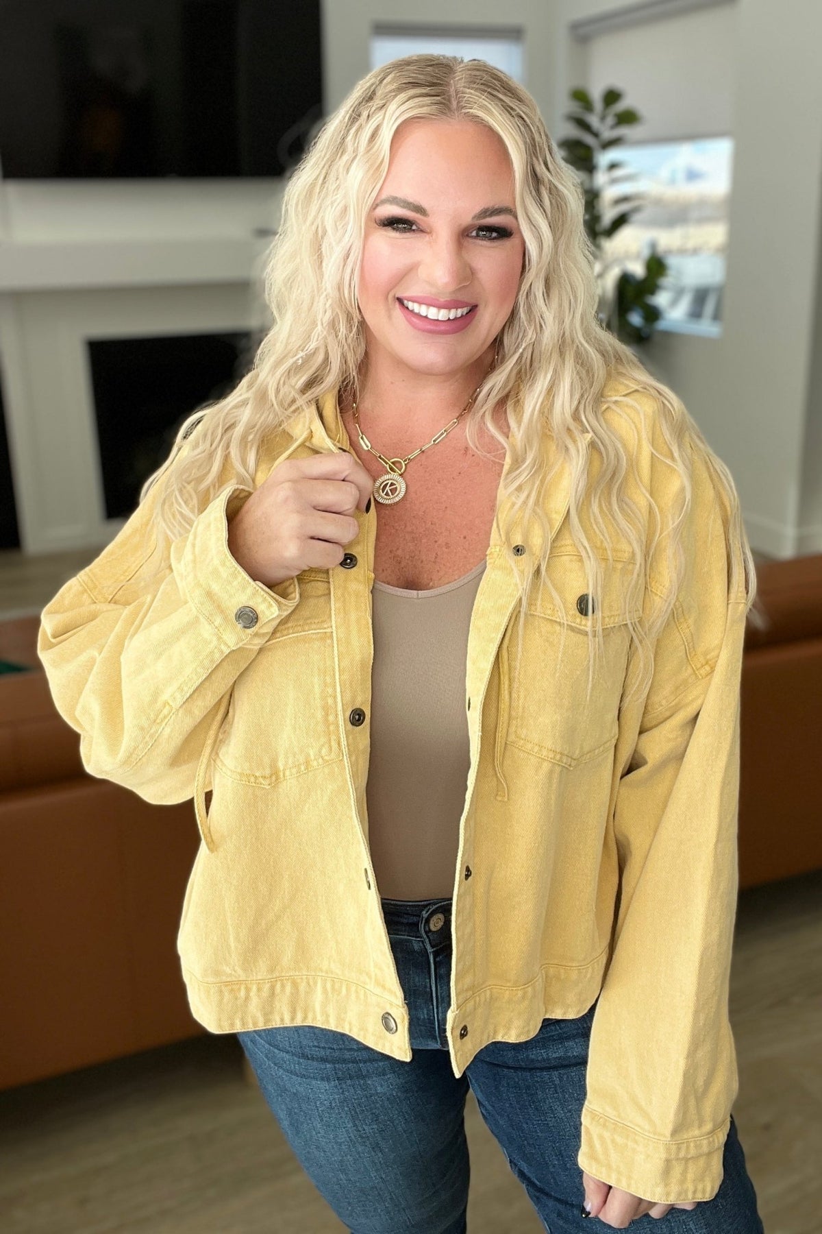 Cropped Hooded Denim Jacket in Mustard - Happily Ever Atchison Shop Co.