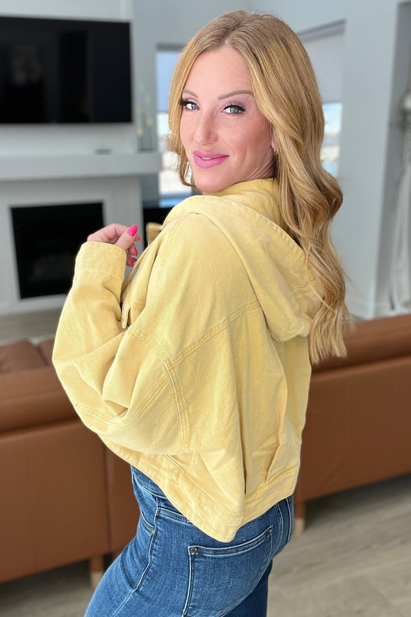 Cropped Hooded Denim Jacket in Mustard - Happily Ever Atchison Shop Co.