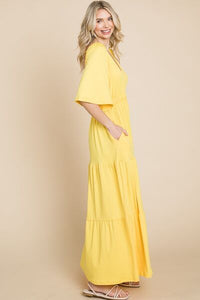 Culture Code Backless Plunge Half Sleeve Tiered Dress - Happily Ever Atchison Shop Co.