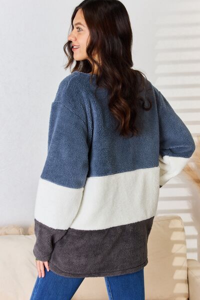 Culture Code Faux Fur Color Block V-Neck Sweater - Happily Ever Atchison Shop Co.