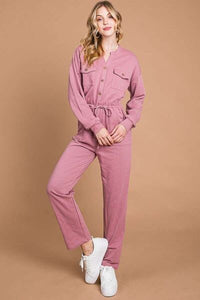 Culture Code Full Size Button Up Drawstring Waist Straight Jumpsuit - Happily Ever Atchison Shop Co.