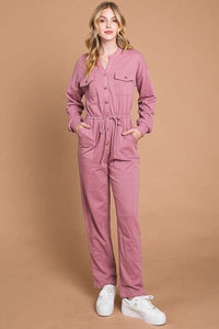 Culture Code Full Size Button Up Drawstring Waist Straight Jumpsuit - Happily Ever Atchison Shop Co.