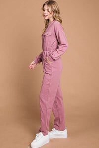 Culture Code Full Size Button Up Drawstring Waist Straight Jumpsuit - Happily Ever Atchison Shop Co.