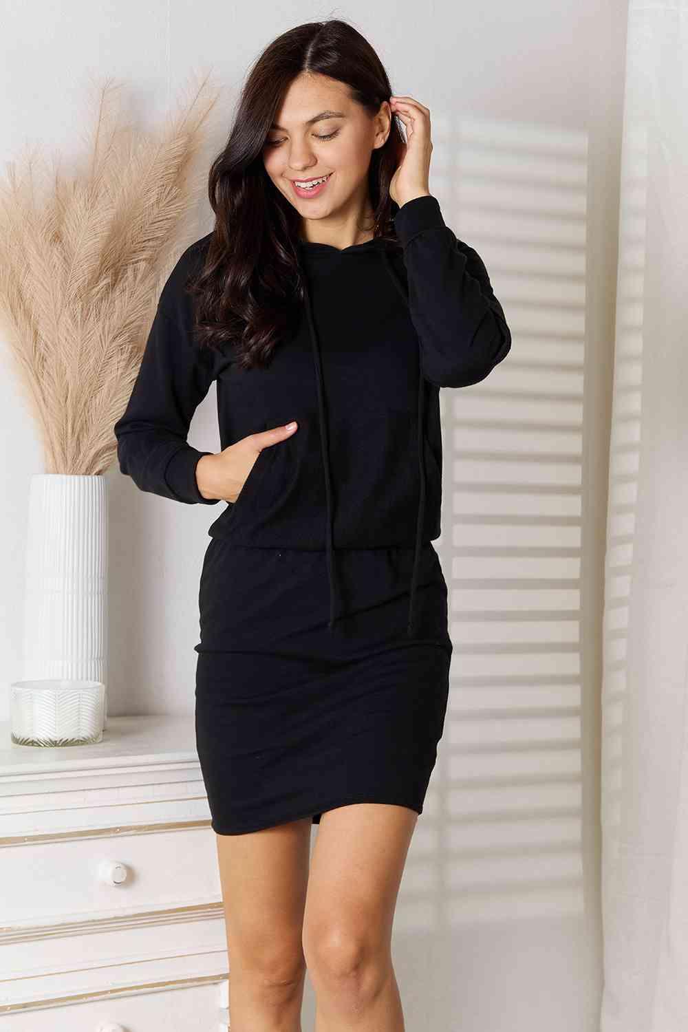 Culture Code Full Size Drawstring Long Sleeve Hooded Dress - Happily Ever Atchison Shop Co.