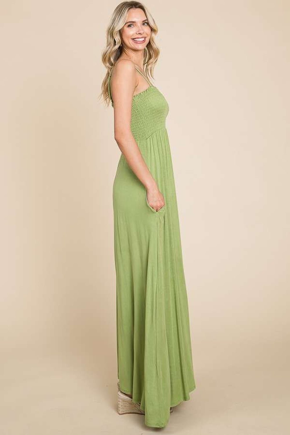 Culture Code Full Size Smocked Cami Maxi Dress with Pockets - Happily Ever Atchison Shop Co.