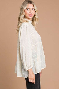 Culture Code Full Size Swiss Dot Smocked Mock Neck Blouse - Happily Ever Atchison Shop Co.