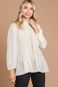Culture Code Full Size Swiss Dot Smocked Mock Neck Blouse - Happily Ever Atchison Shop Co.