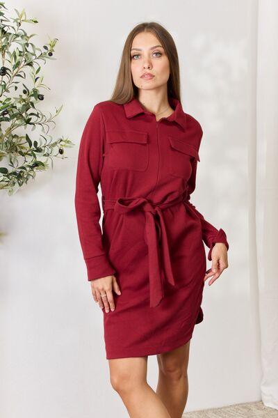 Culture Code Full Size Tie Front Half Zip Long Sleeve Shirt Dress - Happily Ever Atchison Shop Co.