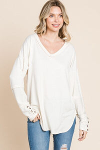 Culture Code Full Size V-Neck Dropped Shoulder Blouse - Happily Ever Atchison Shop Co.