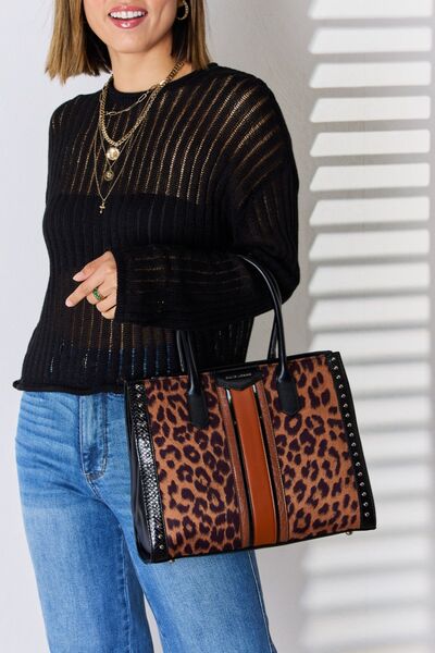 David Jones Leopard Contrast Rivet Handbag - Happily Ever Atchison Shop Co.