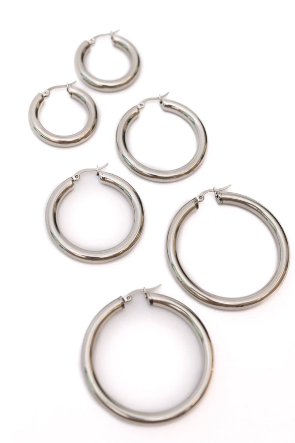 Day to Day Hoop Earrings Set in Silver - Happily Ever Atchison Shop Co.