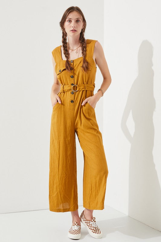 SLEEVELESS SQUARE NECK BUTTON DOWN ANKLE JUMPSUIT - Happily Ever Atchison Shop Co.  