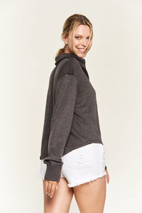 Deep V-neck Collared Longsleeve Knit Top - Happily Ever Atchison Shop Co.