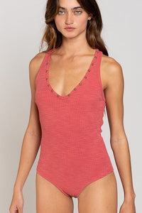 Deep V-neck Stud Bodysuit - Happily Ever Atchison Shop Co.