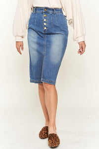 Denim Button Down Front Midi Skirt - Happily Ever Atchison Shop Co.