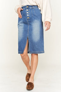 Denim Button Down Front Midi Skirt - Happily Ever Atchison Shop Co.