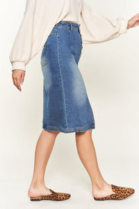 Denim Button Down Front Midi Skirt - Happily Ever Atchison Shop Co.