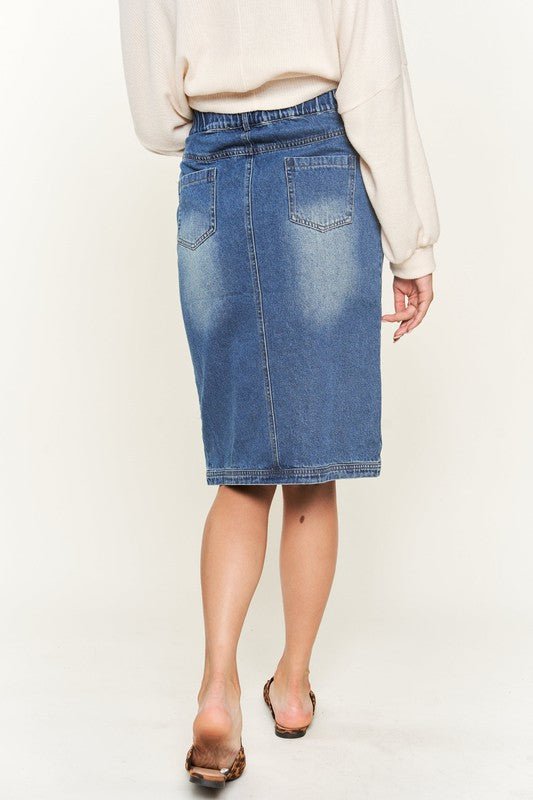 Denim Button Down Front Midi Skirt - Happily Ever Atchison Shop Co.