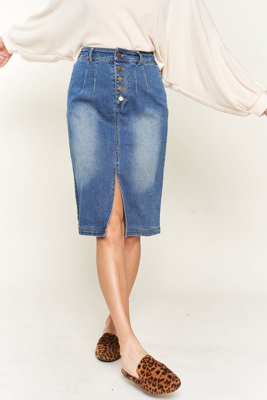 Denim Button Down Front Midi Skirt - Happily Ever Atchison Shop Co.